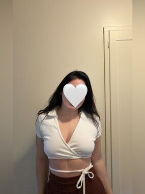 Ribbed Wrap Bandeau Crop Top with Tie - White